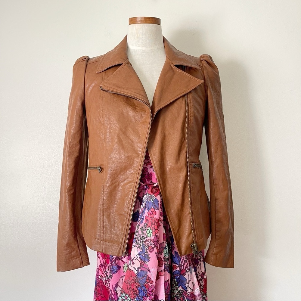 Anthropologie Petula Puff sleeve Moto Jacket size XS faux leather